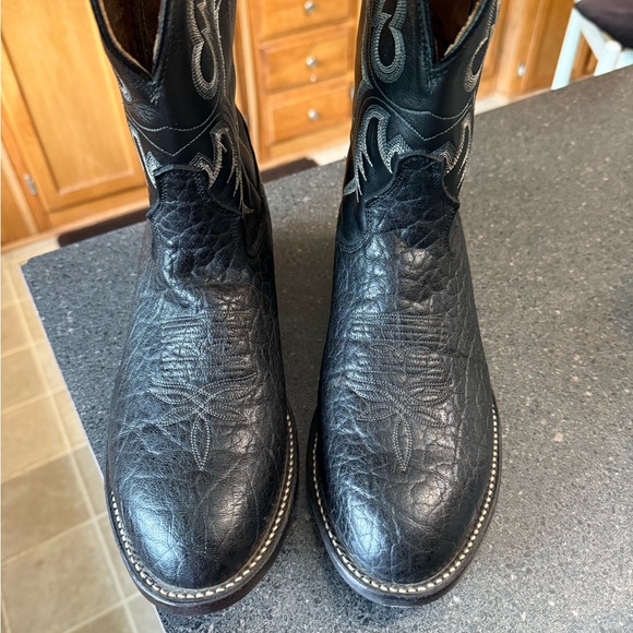 Tony Lama Cowboy Collection Black Bullhide Leather western cowboy boots 9D Mens - Picture 2 of 7